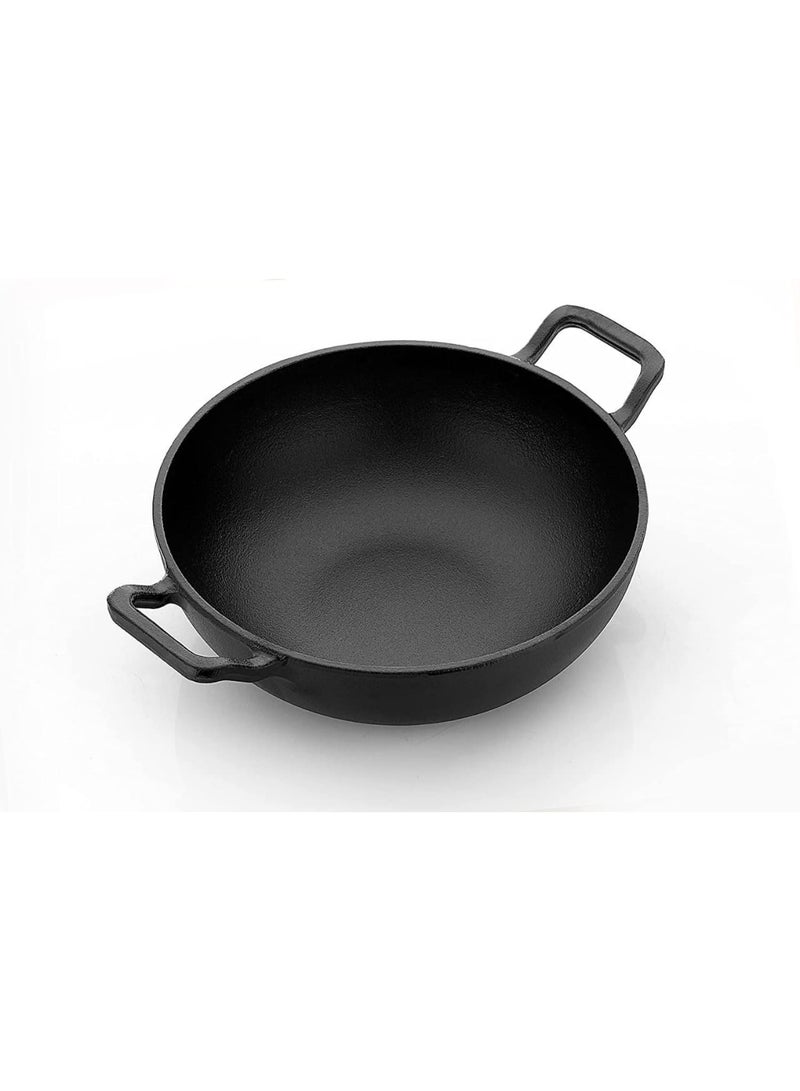 ديسينت مقلاة عميقة من الحديد الزهر للقلي والطهي - مقلاة ووك حديدية شديدة التحمل، مقلاة صغيرة متبلة مسبقًا، مقلاة قلي، أواني طهي من الحديد الزهر للغاز والحث | (24 سم) - Image 1